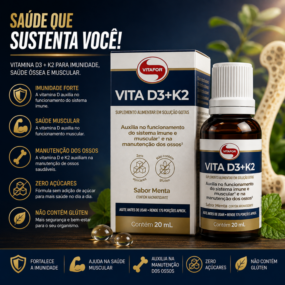 Vita D3 + k2 - 20ml menta - VITAFOR