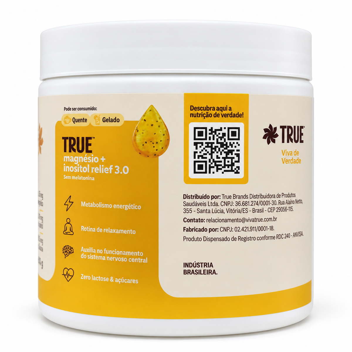 MAGNÉSIO + INOSITOL RELIEF 3.0 - 350G MARACUJÁ SEM MELATONINA - TRUE SOURCE