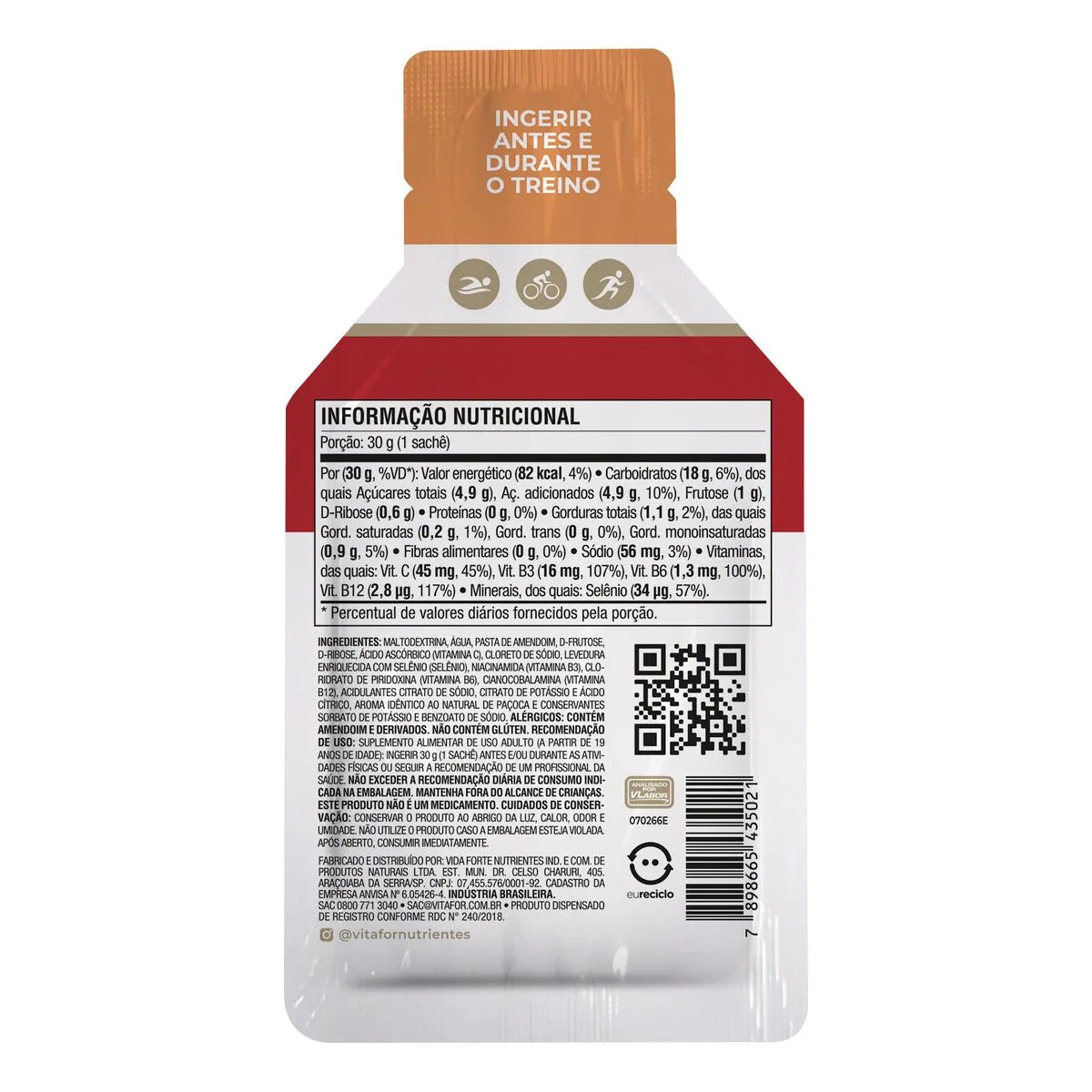 Pré Treino - Endurance Energy gel - 12 sachês 30g - Vitafor - HOTBODY