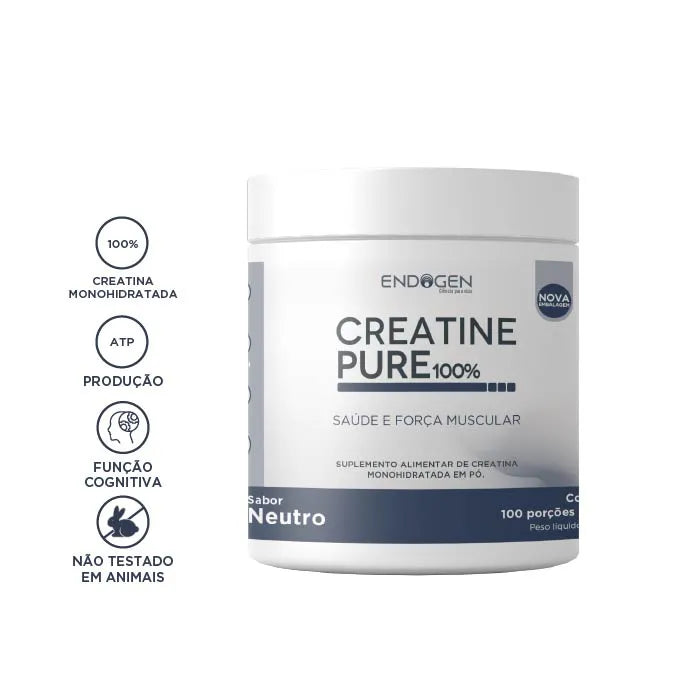 Creatine Pure 100 Endogen – 100% Creatina Monohidratada Micronizada para Ganho de Força e Desempenho 💥🏋️♂️⚡