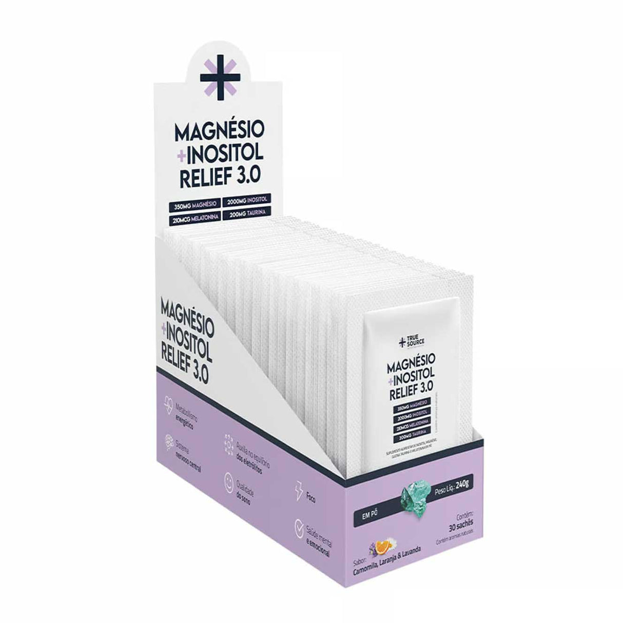 Magnésio - True Magnésio + Inositol Relief 3.0 - Display c/ 30 Sachês - True Source - HOTBODY
