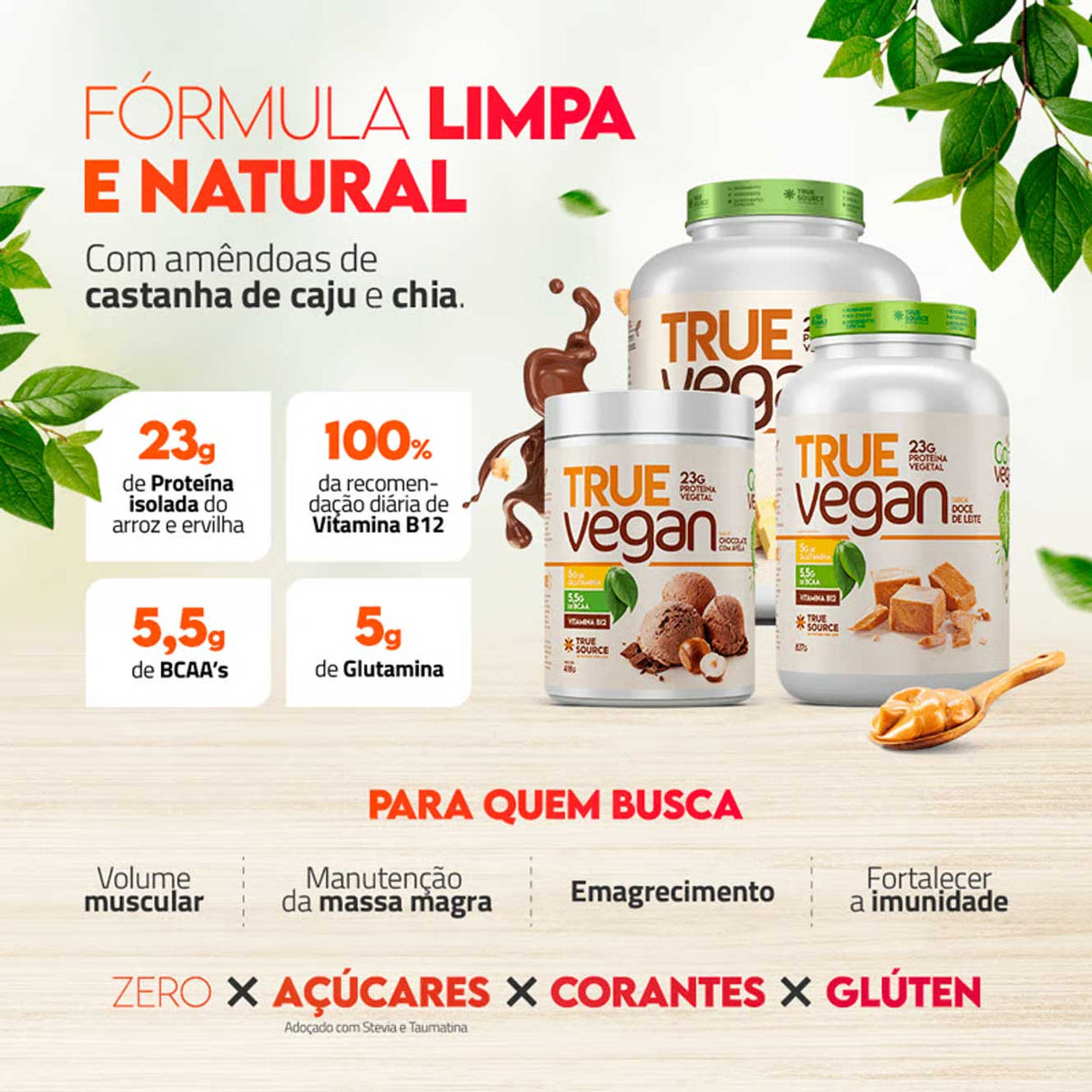 Proteína Vegana - True Vegan - Sachê 34g - True Source - HOTBODY