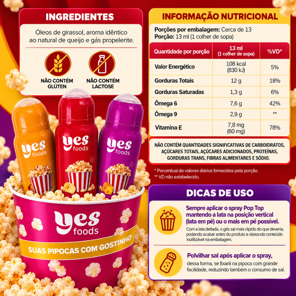 Kit Completo para Pipoca – Balde + 3 Temperos Yes Food