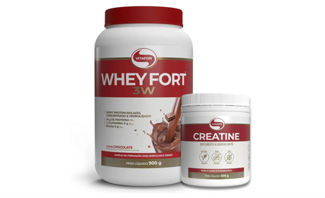 Kit whey fort 3W 900g + Creatina 300g (900g, Chocolate) - HOTBODY