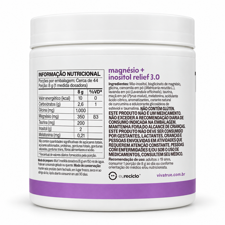 MAGNÉSIO + INOSITOL RELIEF 3.0 - 350G CAMOMILA E LAVANDA - TRUE SOURCE - HOTBODY