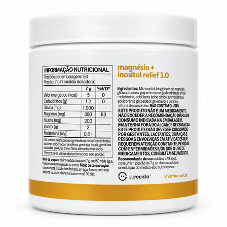 Magnésio + Inositol Relief 3.0 - 350g Maracujá - True Source - HOTBODY