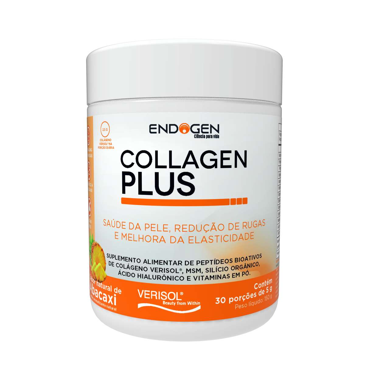 Collagen Plus Abacaxi 150g Endogen – Colágeno Hidrolisado, Ácido Hialurônico e Vitaminas para Pele, Unhas e Articulações 🌟🍍💆‍♀️